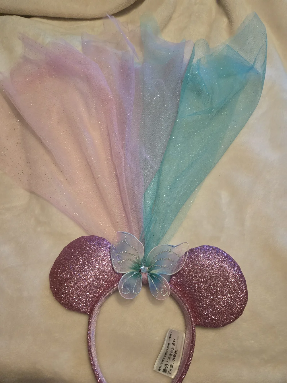 Disney Glitter Pink & Teal Bow Mouse Ear Headband Set